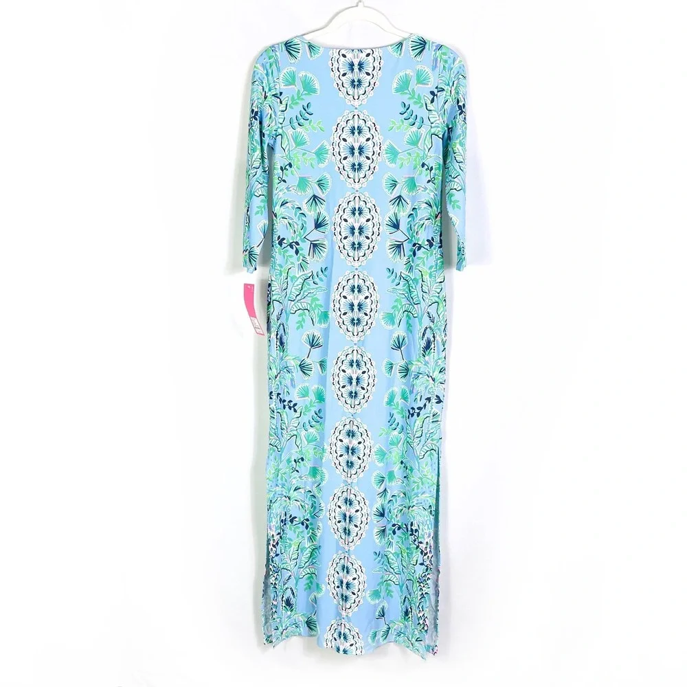 Lilly Pulitzer Seralina UPF 50 Maxi Dress Frenchie Blue Mosaic Shells Sz S - Picture 10 of 11